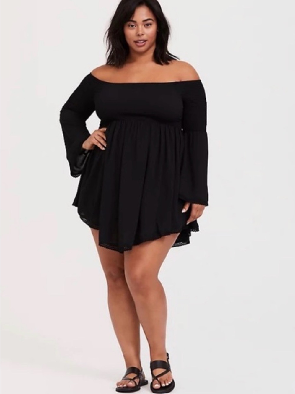 Torrid Black Off Shoulder Swim Cover Up Size 1 Smocked Boho Beach Tunic